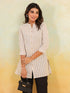 Janasya Women's Beige Cotton Striped Straight Short Kurti